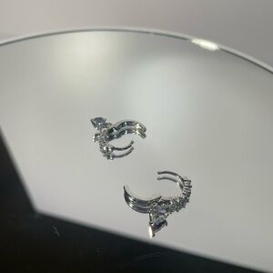 Elegant Silver Huggies Hoop Earrings with dangle hearts